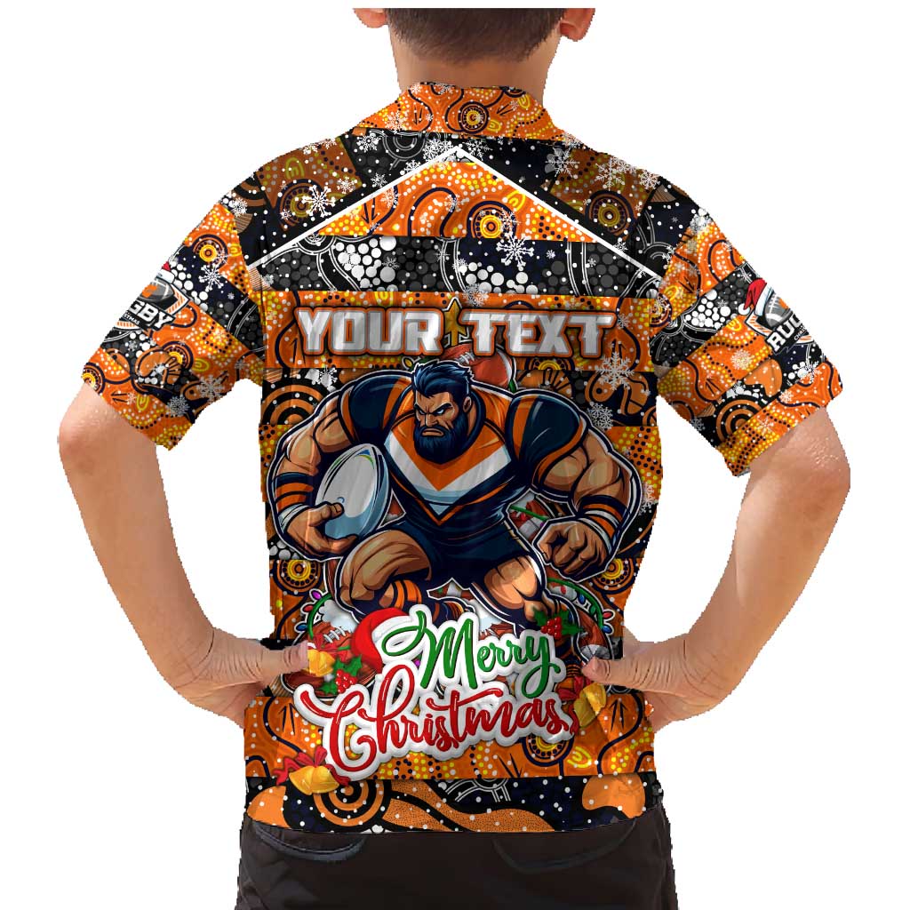 Custom Giants Rugby Merry Christmas Family Matching Mermaid Dress and Hawaiian Shirt Indigenous Australian Art