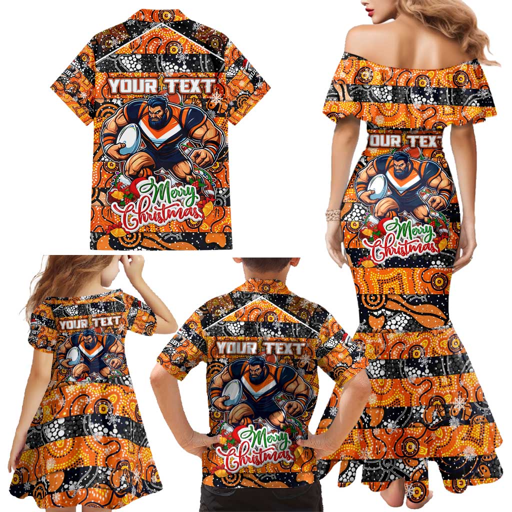 Custom Giants Rugby Merry Christmas Family Matching Mermaid Dress and Hawaiian Shirt Indigenous Australian Art