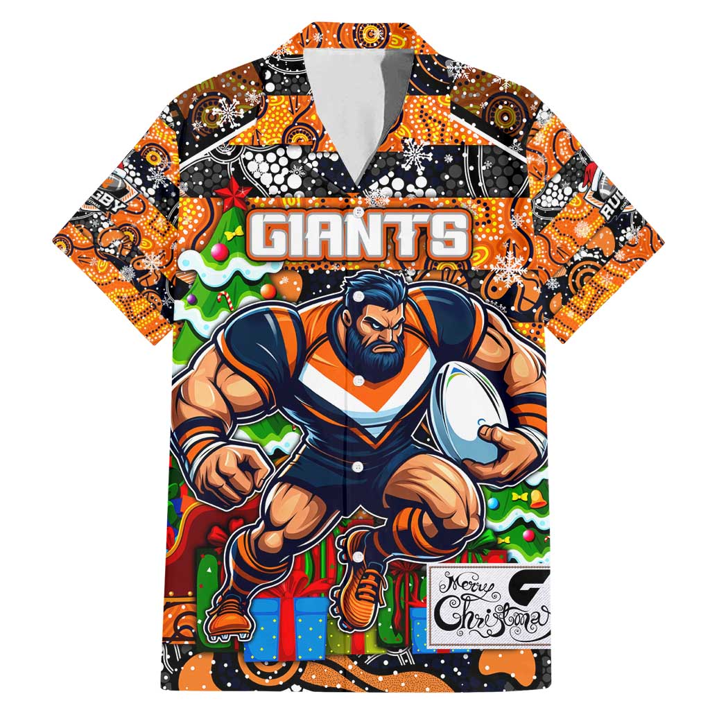 Custom Giants Rugby Merry Christmas Family Matching Mermaid Dress and Hawaiian Shirt Indigenous Australian Art