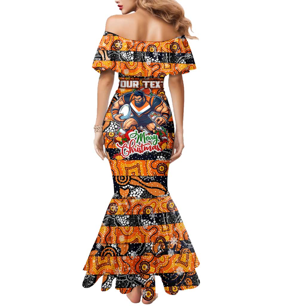 Custom Giants Rugby Merry Christmas Family Matching Mermaid Dress and Hawaiian Shirt Indigenous Australian Art