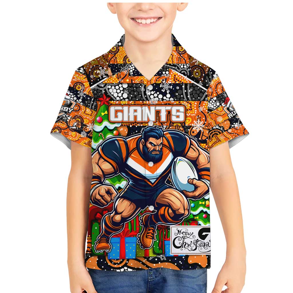 Custom Giants Rugby Merry Christmas Family Matching Mermaid Dress and Hawaiian Shirt Indigenous Australian Art