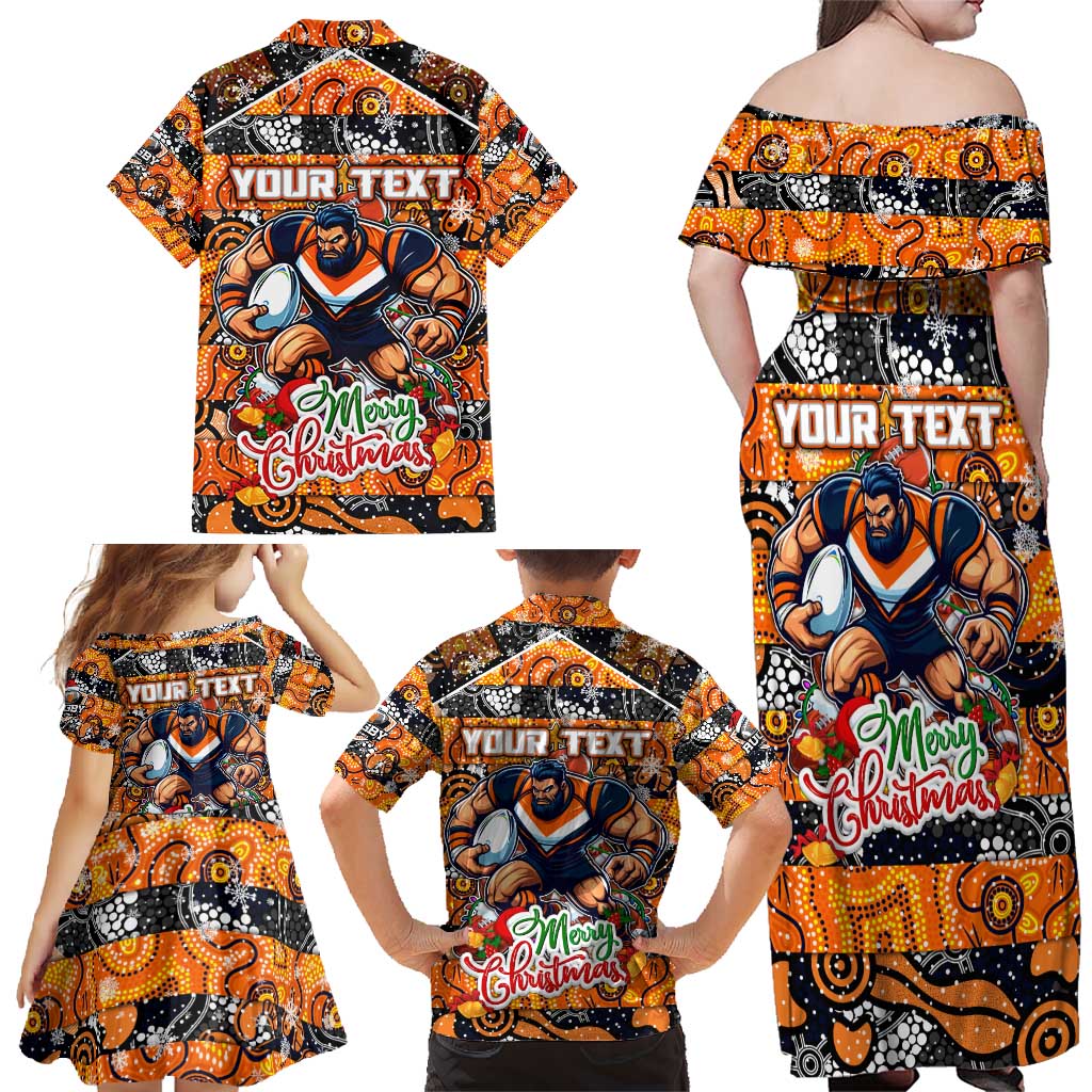 Custom Giants Rugby Merry Christmas Family Matching Off Shoulder Maxi Dress and Hawaiian Shirt Indigenous Australian Art