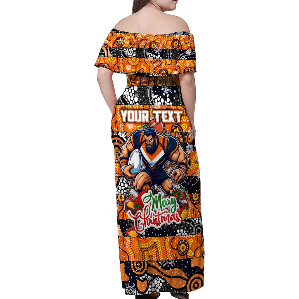 Custom Giants Rugby Merry Christmas Family Matching Off Shoulder Maxi Dress and Hawaiian Shirt Indigenous Australian Art