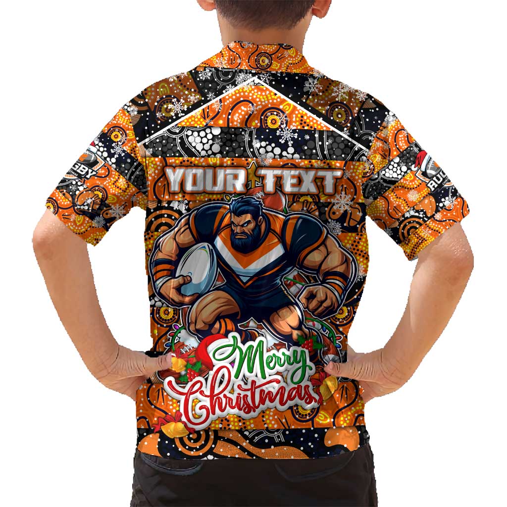 Custom Giants Rugby Merry Christmas Family Matching Off Shoulder Short Dress and Hawaiian Shirt Indigenous Australian Art