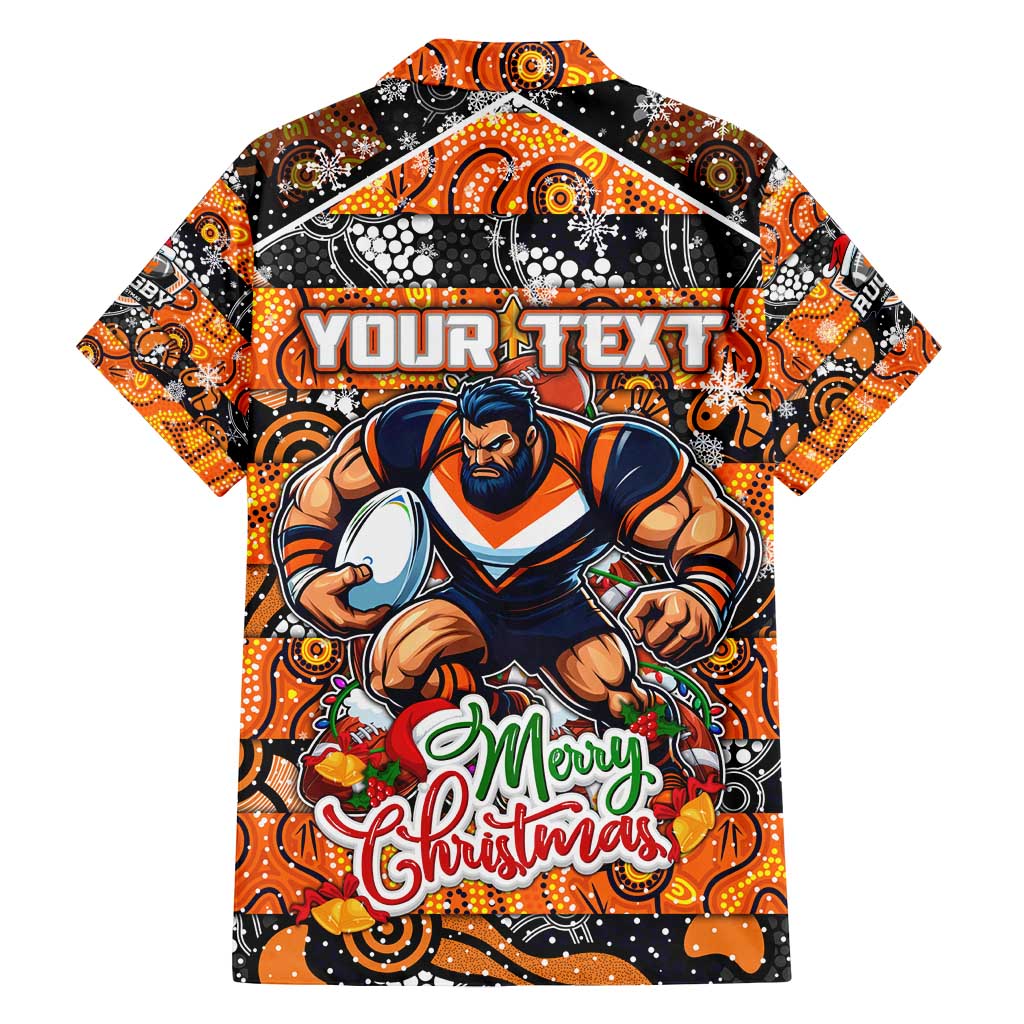 Custom Giants Rugby Merry Christmas Family Matching Off Shoulder Short Dress and Hawaiian Shirt Indigenous Australian Art