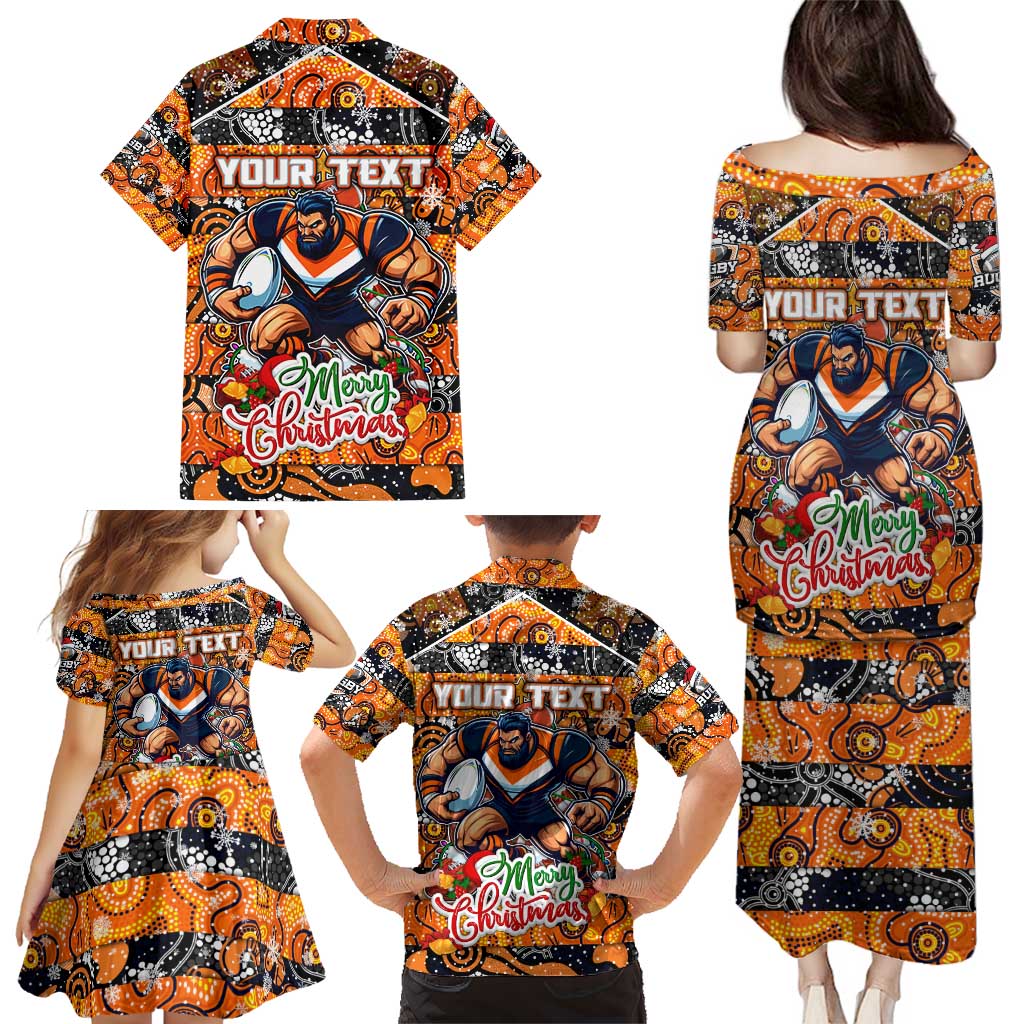 Custom Giants Rugby Merry Christmas Family Matching Puletasi and Hawaiian Shirt Indigenous Australian Art