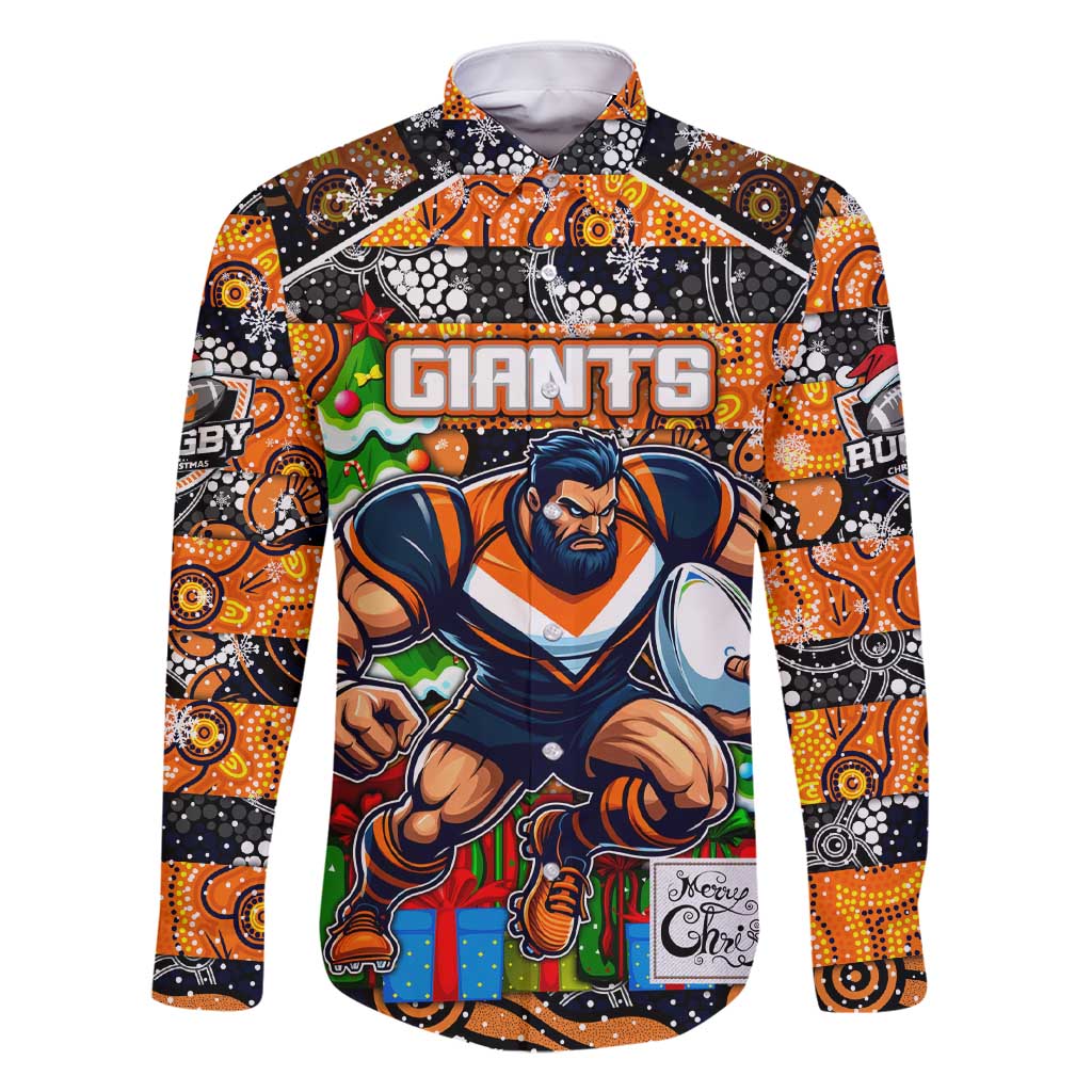 Custom Giants Rugby Merry Christmas Family Matching Short Sleeve Bodycon Dress and Hawaiian Shirt Indigenous Australian Art