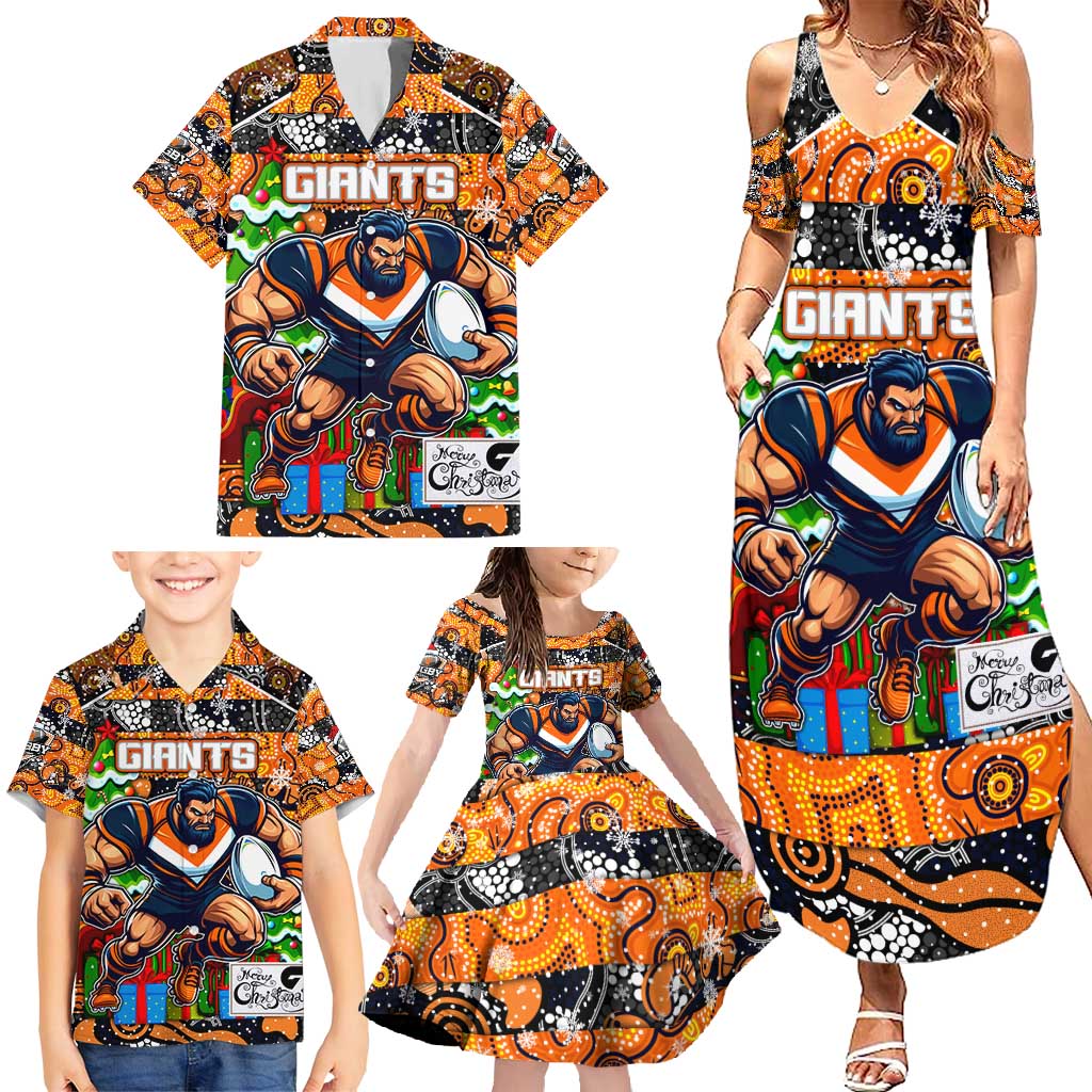 Custom Giants Rugby Merry Christmas Family Matching Summer Maxi Dress and Hawaiian Shirt Indigenous Australian Art
