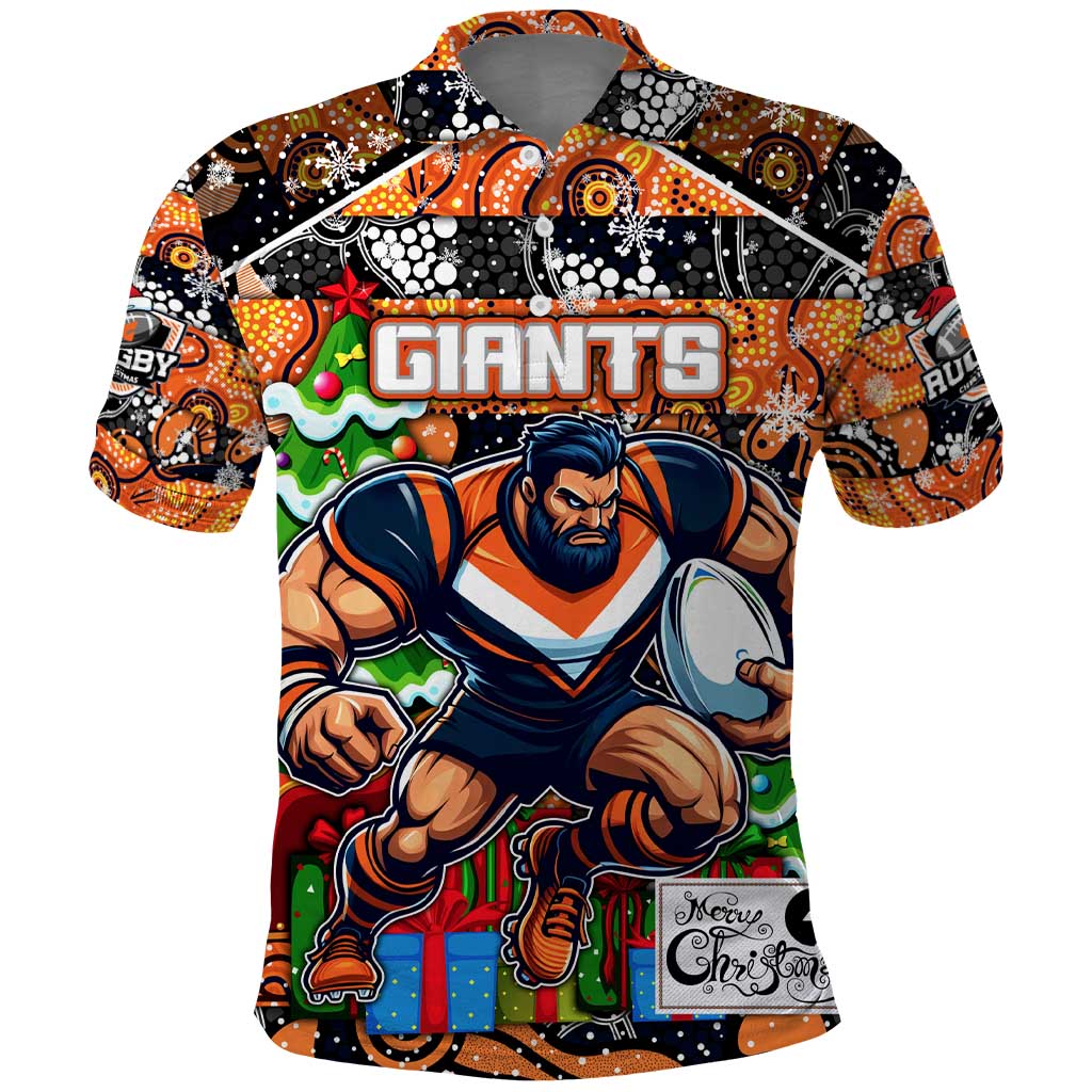 Custom Giants Football Merry Christmas Polo Shirt Indigenous Australian Art - Vibe Hoodie Shop