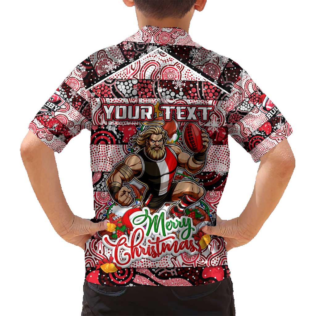 Custom Saints Rugby Merry Christmas Family Matching Long Sleeve Bodycon Dress and Hawaiian Shirt Indigenous Australian Art