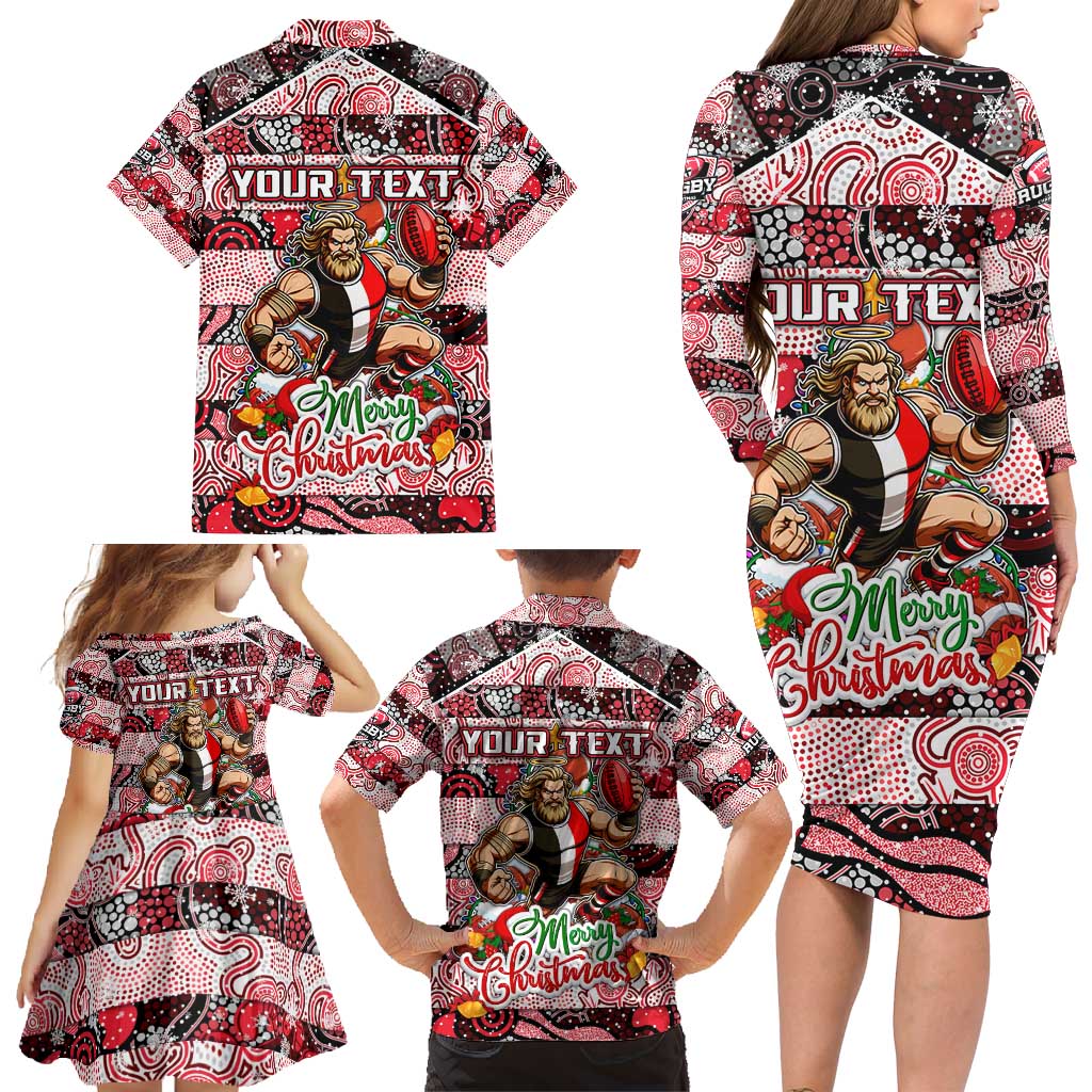 Custom Saints Rugby Merry Christmas Family Matching Long Sleeve Bodycon Dress and Hawaiian Shirt Indigenous Australian Art