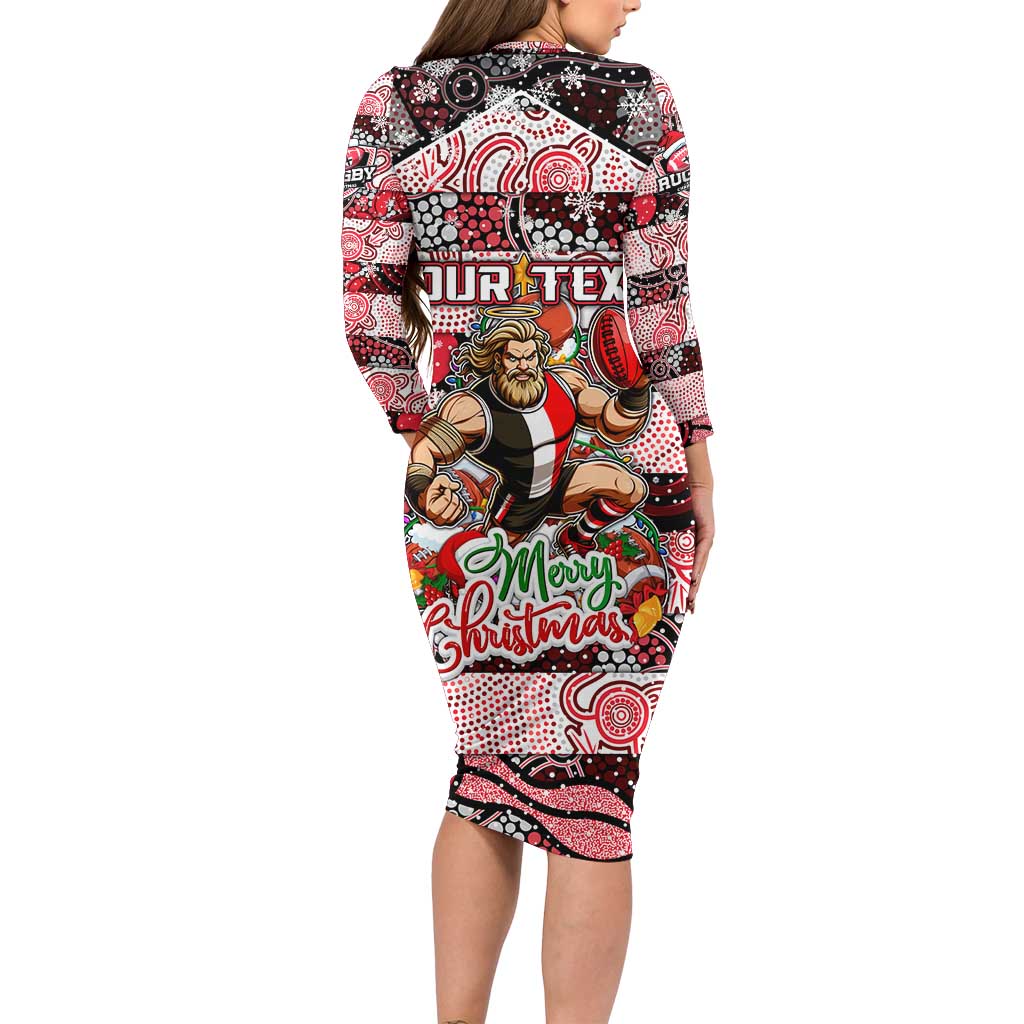 Custom Saints Rugby Merry Christmas Family Matching Long Sleeve Bodycon Dress and Hawaiian Shirt Indigenous Australian Art