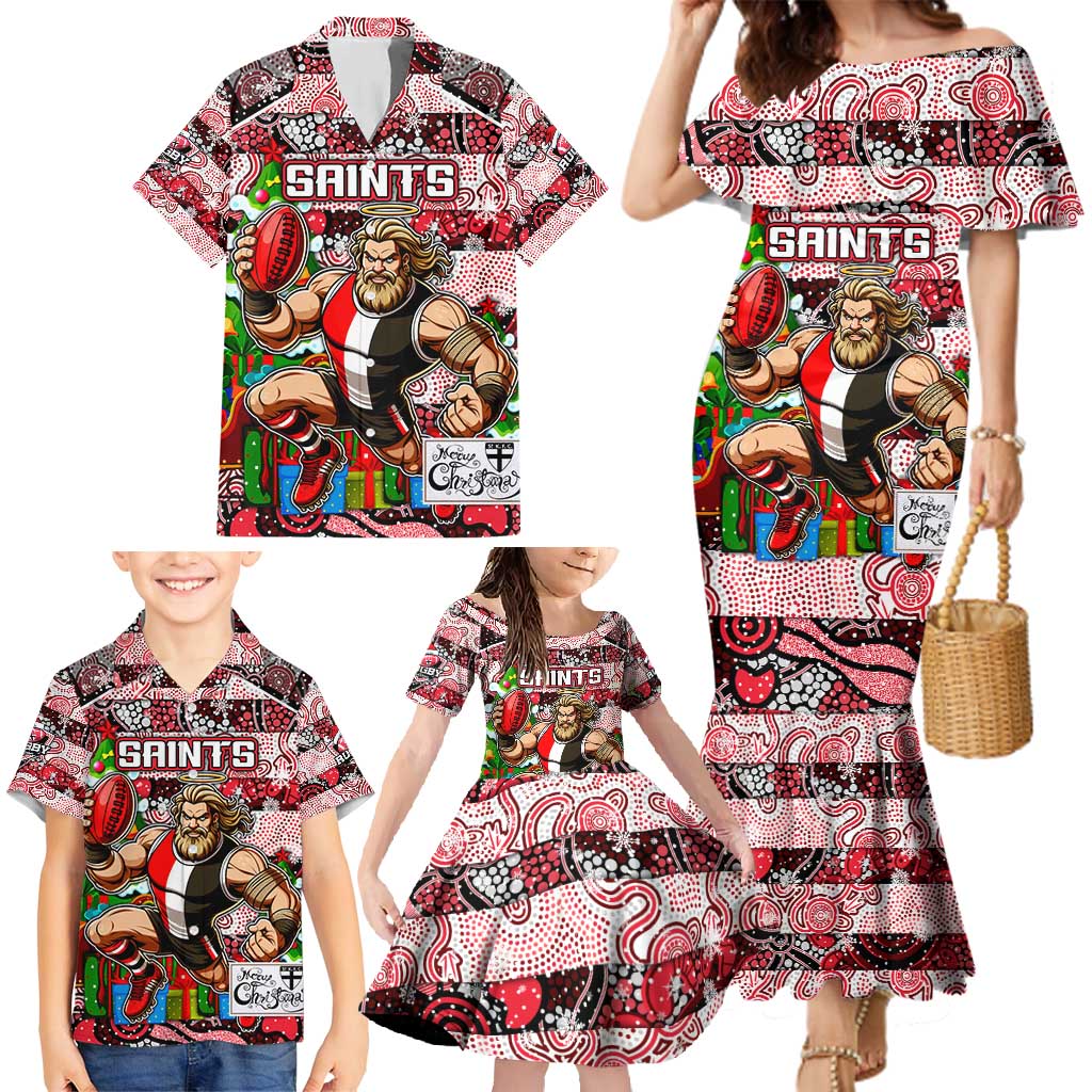 Custom Saints Rugby Merry Christmas Family Matching Mermaid Dress and Hawaiian Shirt Indigenous Australian Art