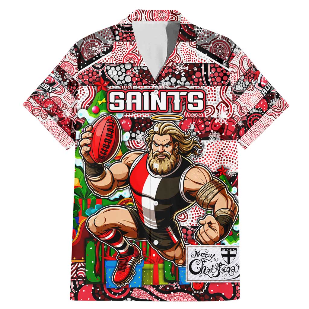 Custom Saints Rugby Merry Christmas Family Matching Mermaid Dress and Hawaiian Shirt Indigenous Australian Art