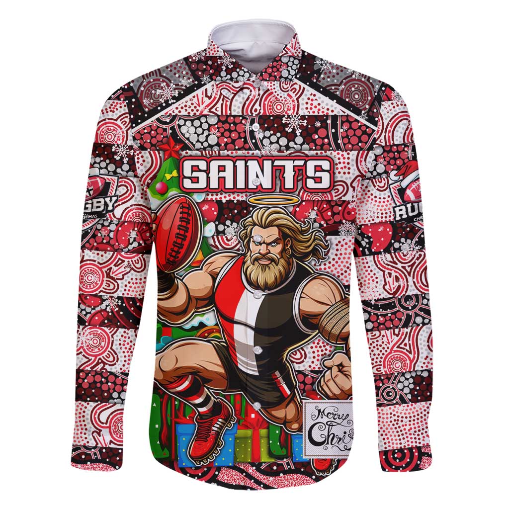 Custom Saints Rugby Merry Christmas Family Matching Mermaid Dress and Hawaiian Shirt Indigenous Australian Art