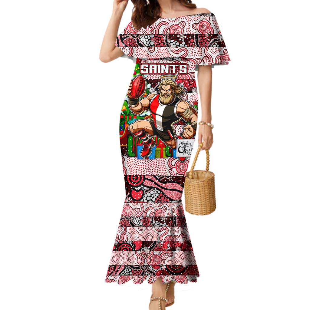 Custom Saints Rugby Merry Christmas Family Matching Mermaid Dress and Hawaiian Shirt Indigenous Australian Art