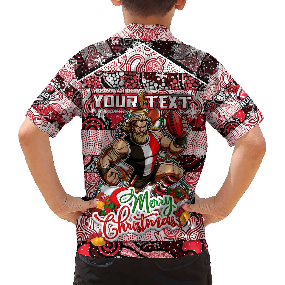 Custom Saints Rugby Merry Christmas Family Matching Off The Shoulder Long Sleeve Dress and Hawaiian Shirt Indigenous Australian Art