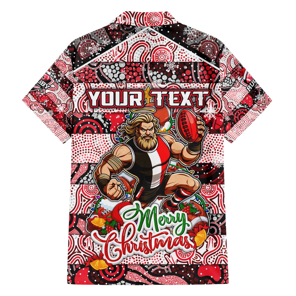 Custom Saints Rugby Merry Christmas Family Matching Off The Shoulder Long Sleeve Dress and Hawaiian Shirt Indigenous Australian Art