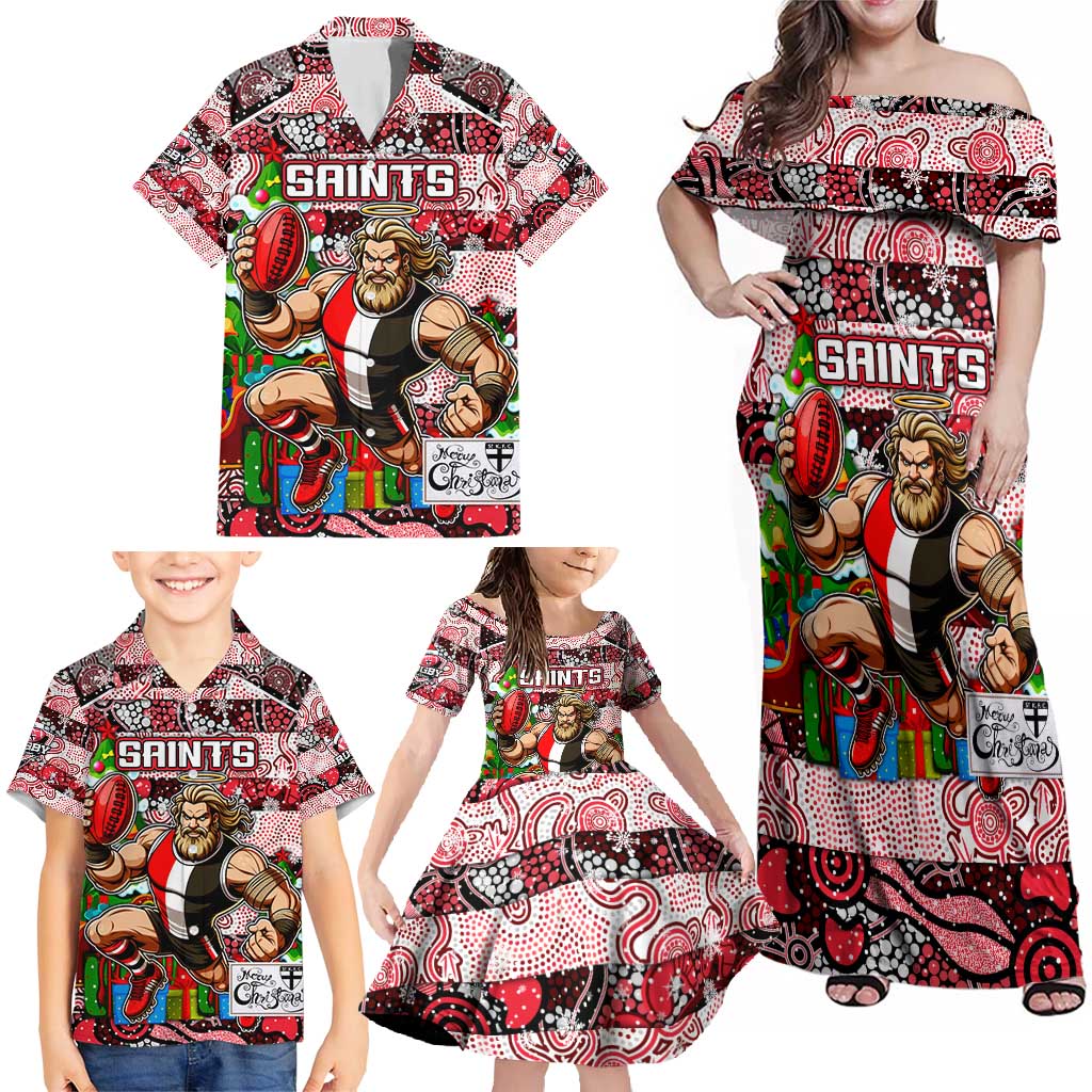 Custom Saints Rugby Merry Christmas Family Matching Off Shoulder Maxi Dress and Hawaiian Shirt Indigenous Australian Art