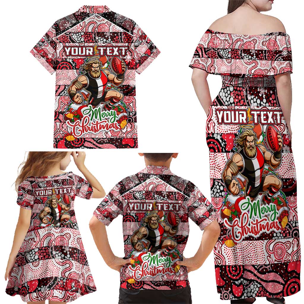Custom Saints Rugby Merry Christmas Family Matching Off Shoulder Maxi Dress and Hawaiian Shirt Indigenous Australian Art