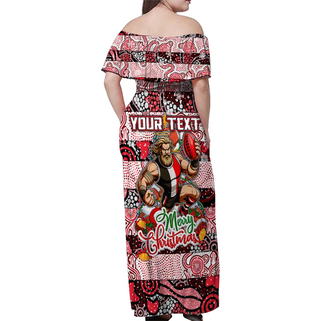Custom Saints Rugby Merry Christmas Family Matching Off Shoulder Maxi Dress and Hawaiian Shirt Indigenous Australian Art