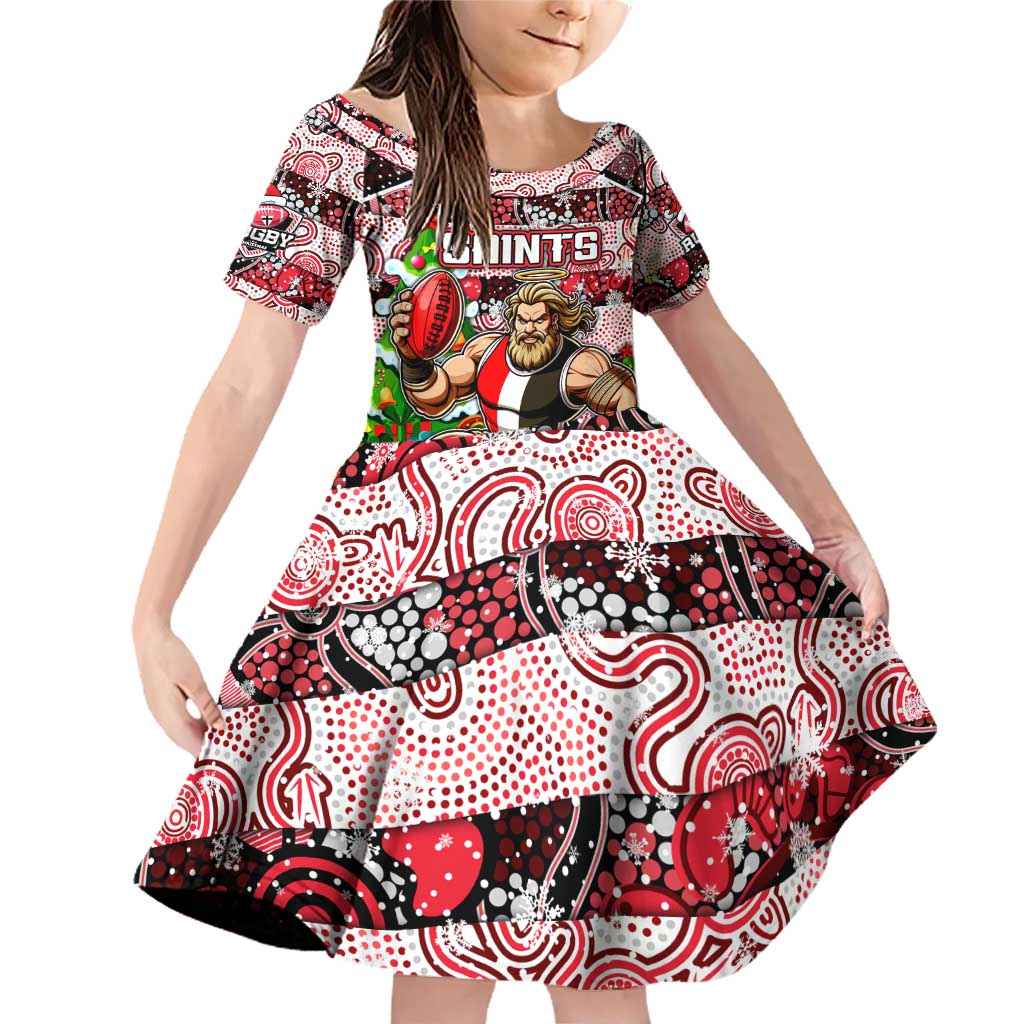Custom Saints Rugby Merry Christmas Family Matching Off Shoulder Short Dress and Hawaiian Shirt Indigenous Australian Art