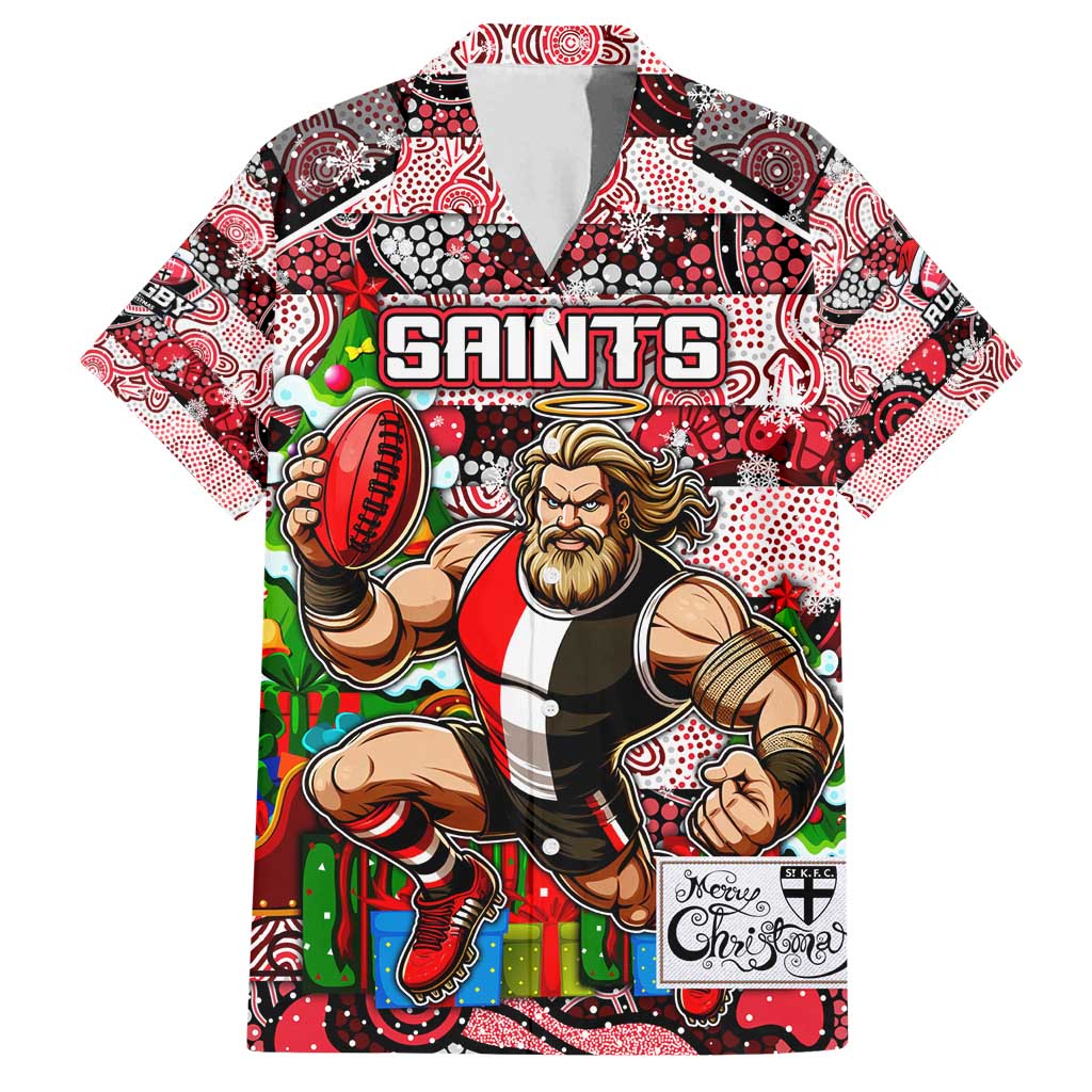 Custom Saints Rugby Merry Christmas Family Matching Off Shoulder Short Dress and Hawaiian Shirt Indigenous Australian Art