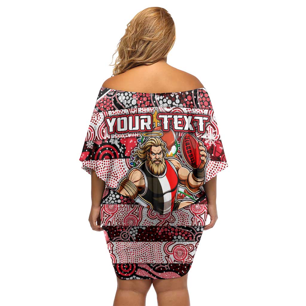 Custom Saints Rugby Merry Christmas Family Matching Off Shoulder Short Dress and Hawaiian Shirt Indigenous Australian Art