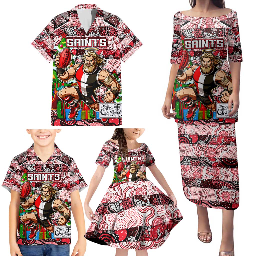 Custom Saints Rugby Merry Christmas Family Matching Puletasi and Hawaiian Shirt Indigenous Australian Art