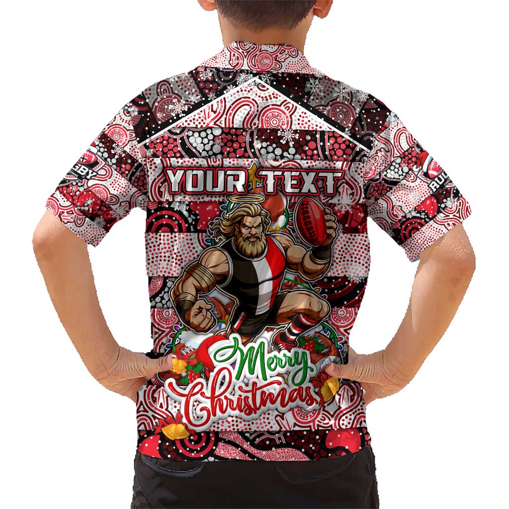 Custom Saints Rugby Merry Christmas Family Matching Short Sleeve Bodycon Dress and Hawaiian Shirt Indigenous Australian Art