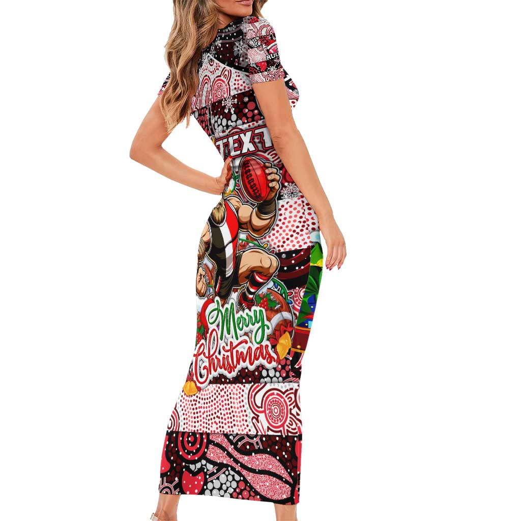 Custom Saints Rugby Merry Christmas Family Matching Short Sleeve Bodycon Dress and Hawaiian Shirt Indigenous Australian Art