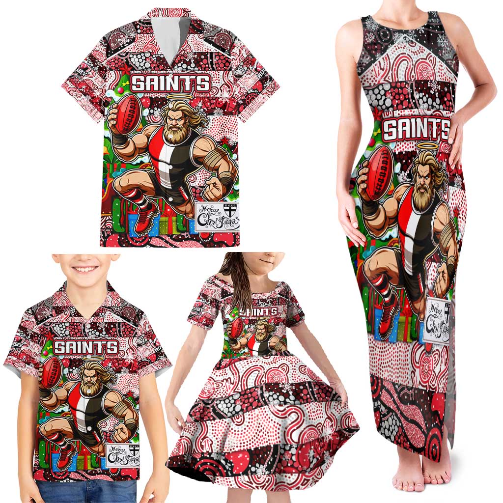 Custom Saints Rugby Merry Christmas Family Matching Tank Maxi Dress and Hawaiian Shirt Indigenous Australian Art