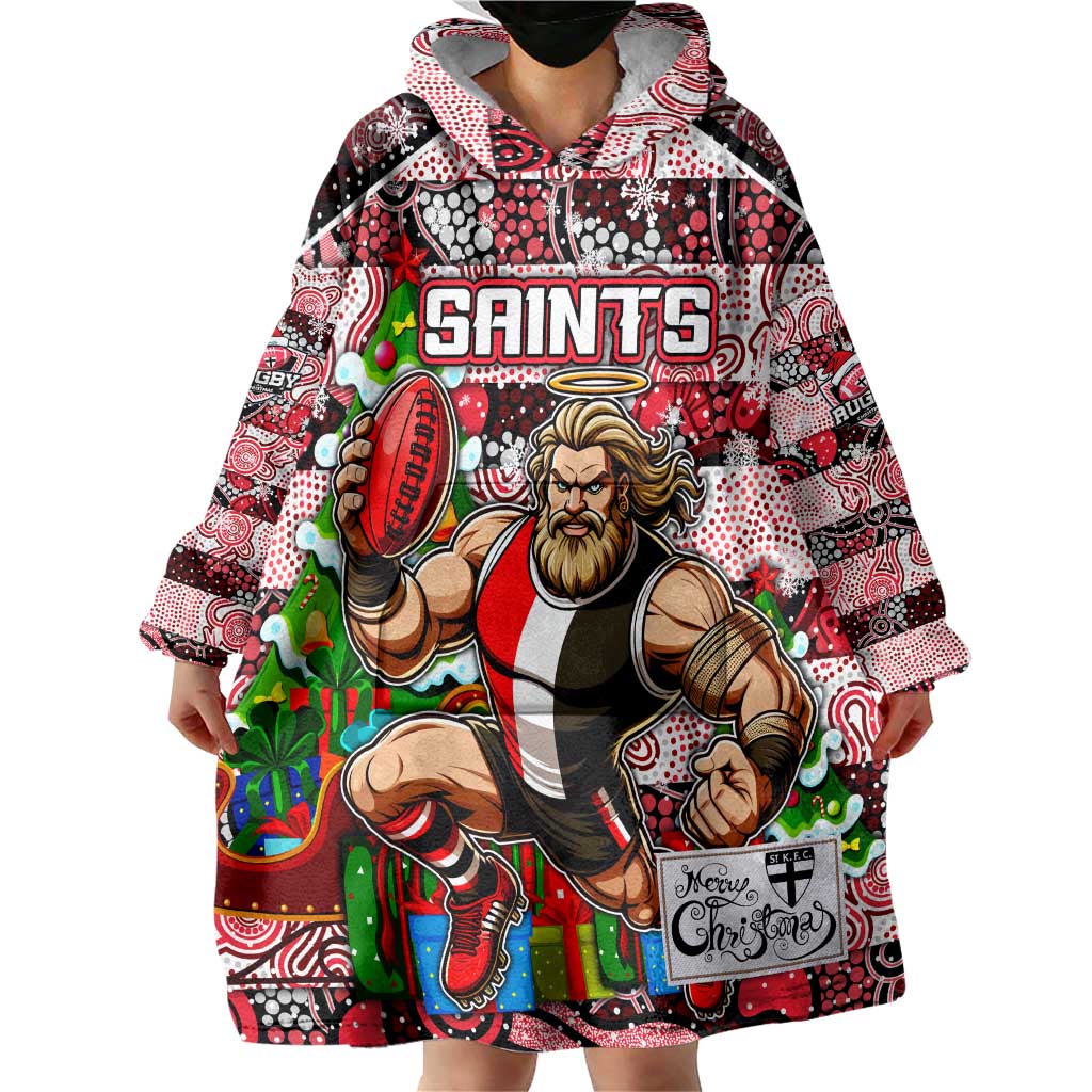 Custom Saints Football Merry Christmas Wearable Blanket Hoodie Indigenous Australian Art - Vibe Hoodie Shop