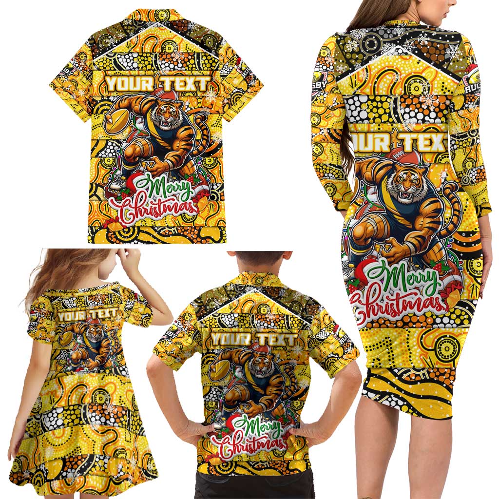 Custom Richmond Tigers Football Merry Christmas Family Matching Long Sleeve Bodycon Dress and Hawaiian Shirt Indigenous Australian Art