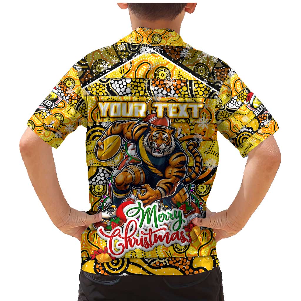 Custom Richmond Tigers Football Merry Christmas Family Matching Mermaid Dress and Hawaiian Shirt Indigenous Australian Art