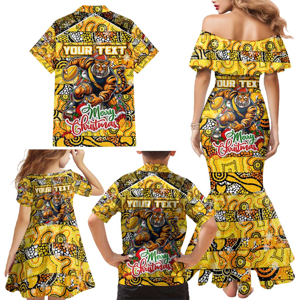 Custom Richmond Tigers Football Merry Christmas Family Matching Mermaid Dress and Hawaiian Shirt Indigenous Australian Art