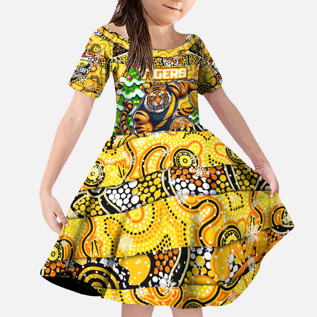 Custom Richmond Tigers Football Merry Christmas Family Matching Off Shoulder Maxi Dress and Hawaiian Shirt Indigenous Australian Art