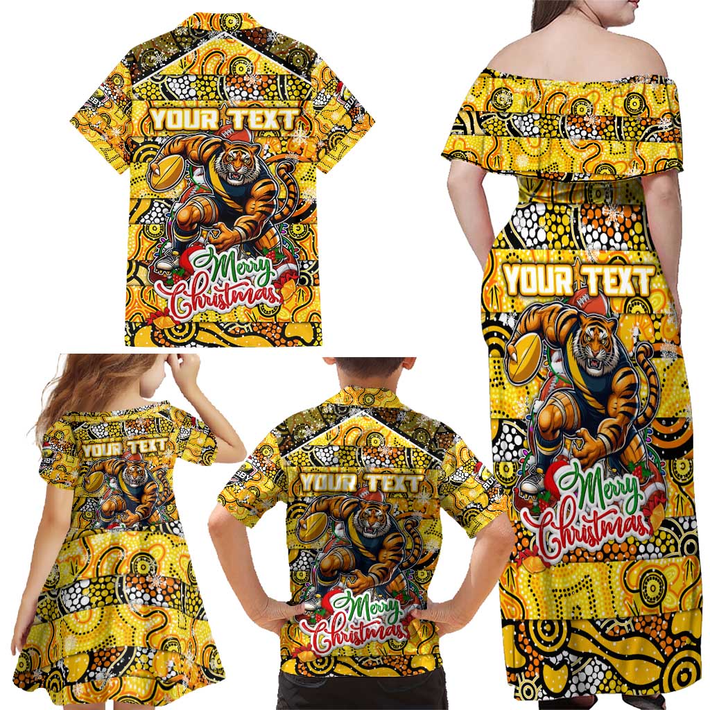 Custom Richmond Tigers Football Merry Christmas Family Matching Off Shoulder Maxi Dress and Hawaiian Shirt Indigenous Australian Art