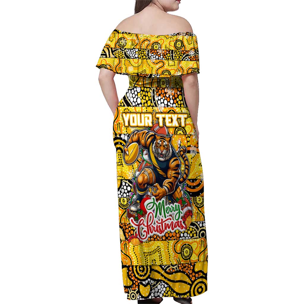 Custom Richmond Tigers Football Merry Christmas Family Matching Off Shoulder Maxi Dress and Hawaiian Shirt Indigenous Australian Art