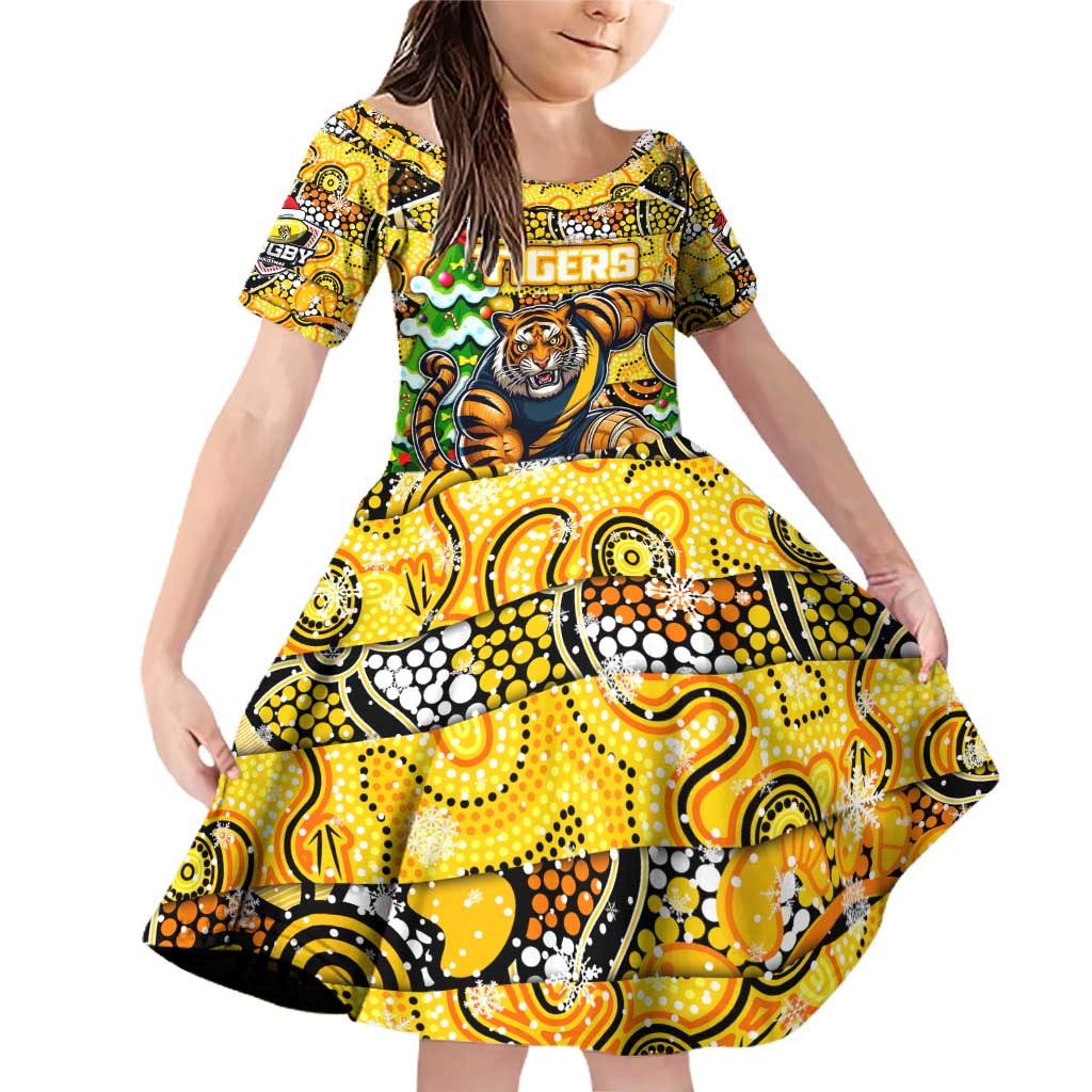 Custom Richmond Tigers Football Merry Christmas Family Matching Off Shoulder Short Dress and Hawaiian Shirt Indigenous Australian Art