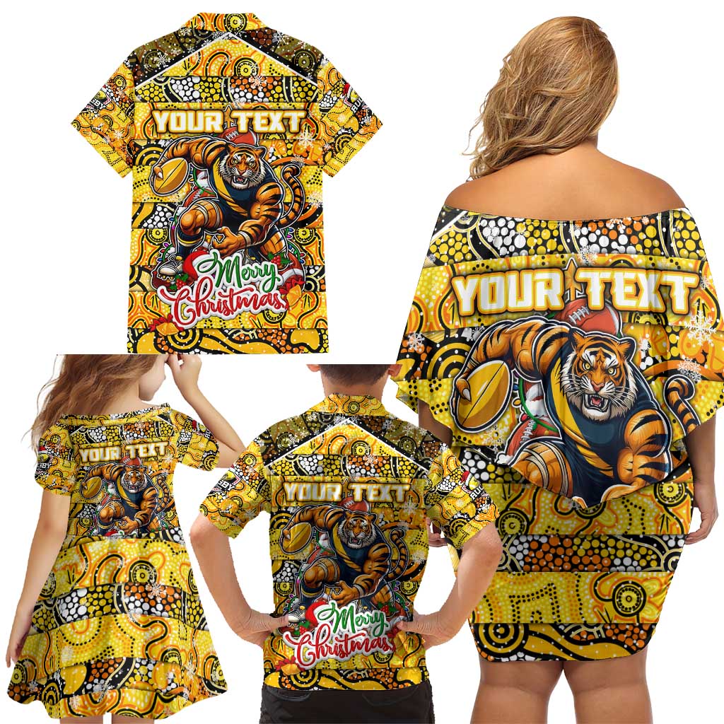 Custom Richmond Tigers Football Merry Christmas Family Matching Off Shoulder Short Dress and Hawaiian Shirt Indigenous Australian Art
