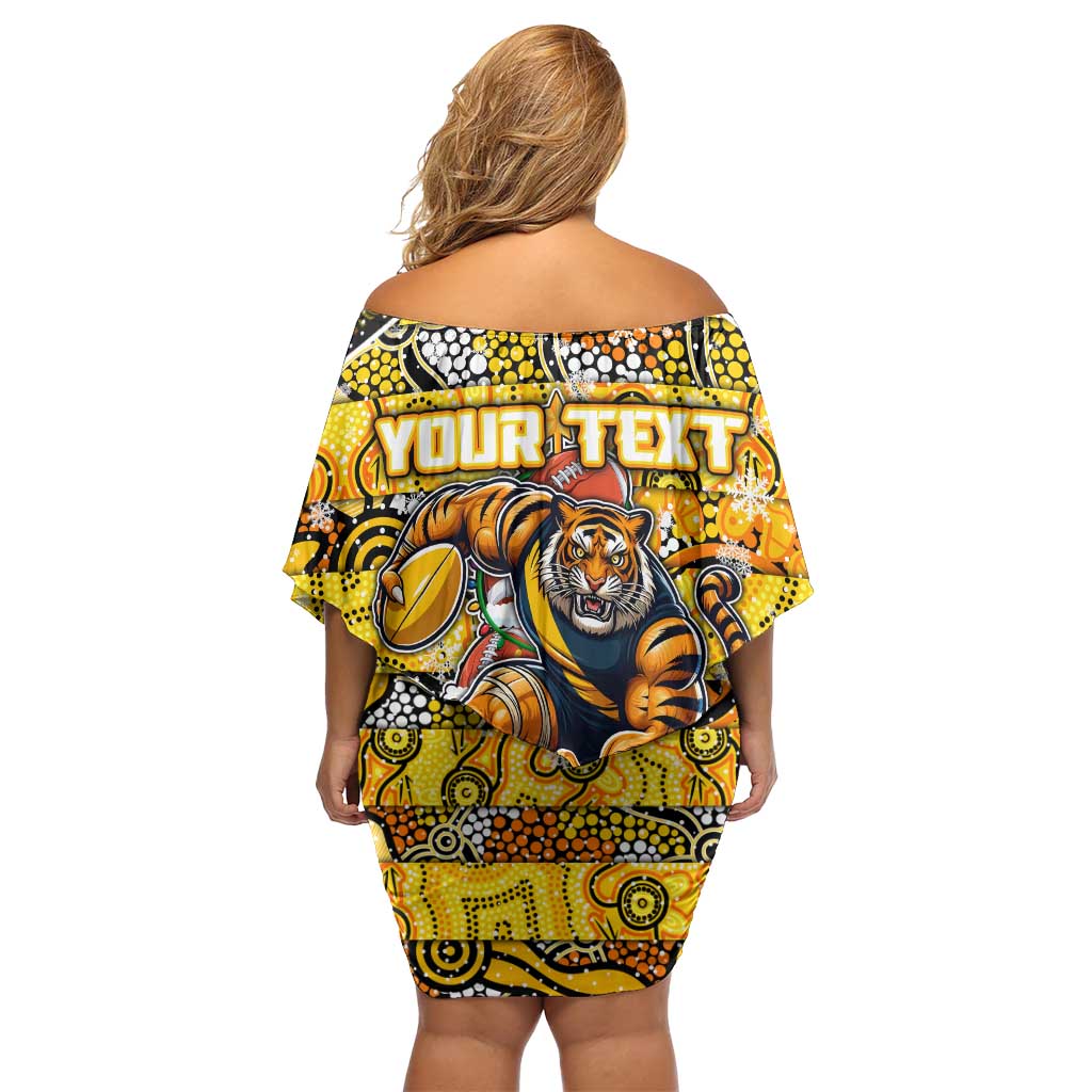 Custom Richmond Tigers Football Merry Christmas Family Matching Off Shoulder Short Dress and Hawaiian Shirt Indigenous Australian Art