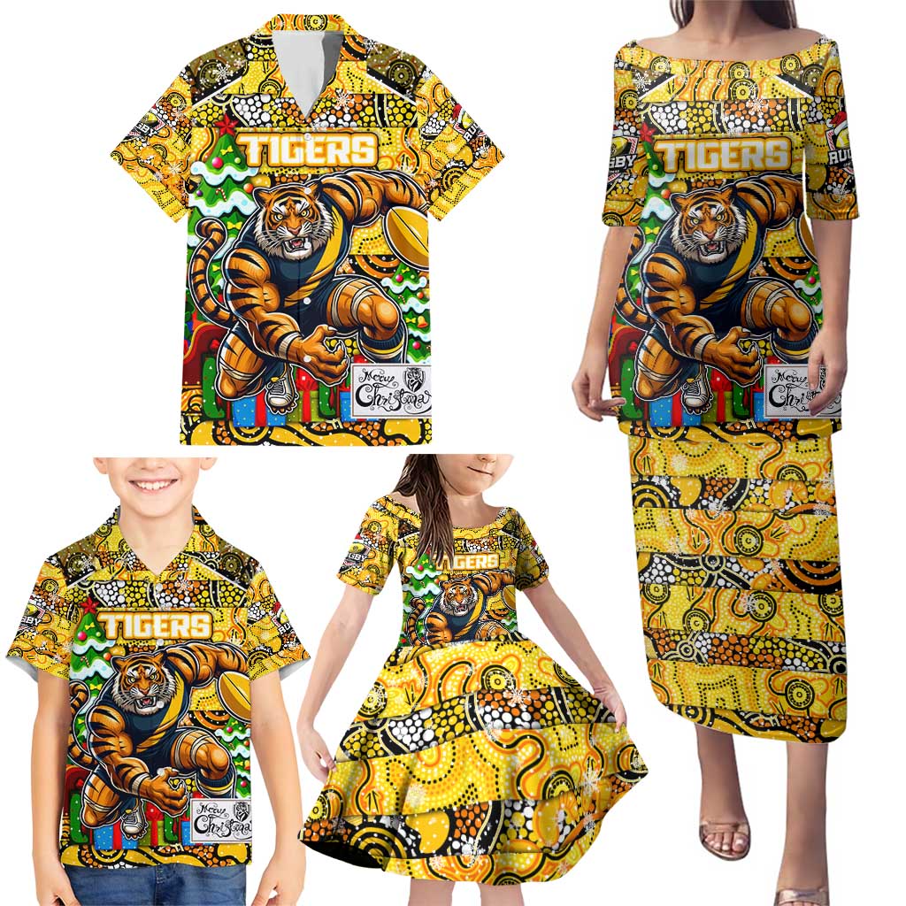 Custom Richmond Tigers Football Merry Christmas Family Matching Puletasi and Hawaiian Shirt Indigenous Australian Art