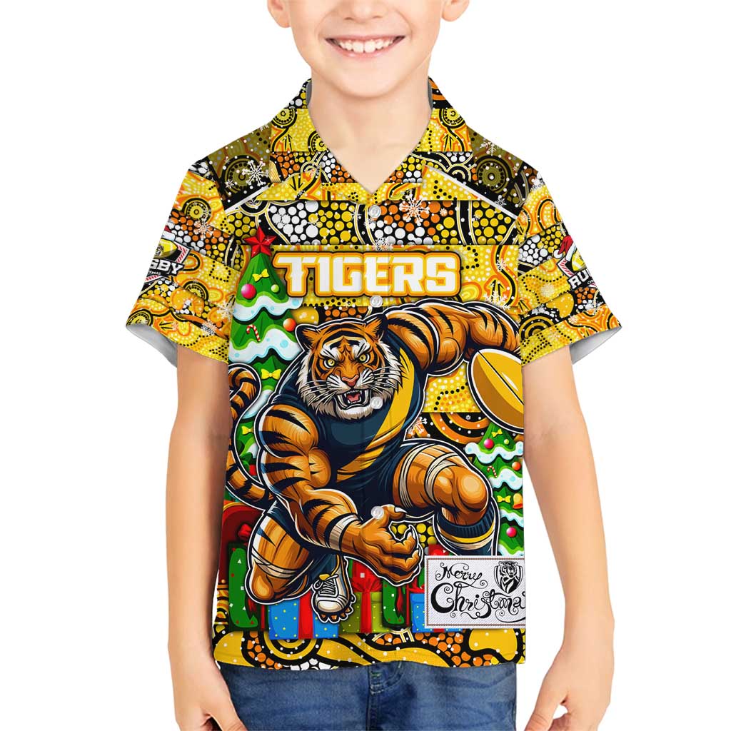 Custom Richmond Tigers Football Merry Christmas Family Matching Puletasi and Hawaiian Shirt Indigenous Australian Art