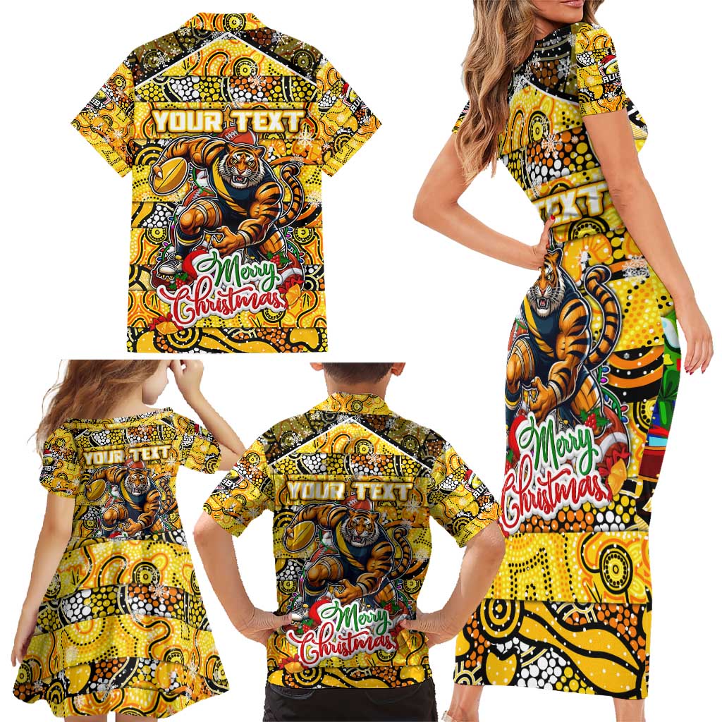 Custom Richmond Tigers Football Merry Christmas Family Matching Short Sleeve Bodycon Dress and Hawaiian Shirt Indigenous Australian Art