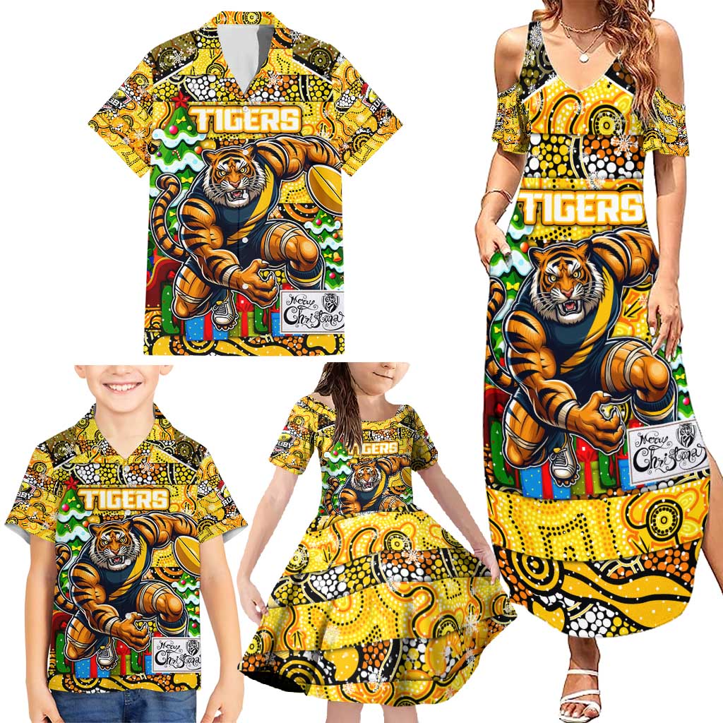 Custom Richmond Tigers Football Merry Christmas Family Matching Summer Maxi Dress and Hawaiian Shirt Indigenous Australian Art