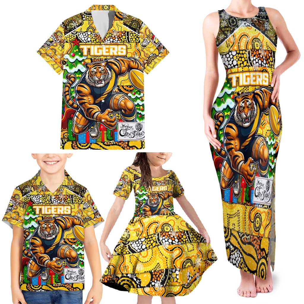 Custom Richmond Tigers Football Merry Christmas Family Matching Tank Maxi Dress and Hawaiian Shirt Indigenous Australian Art