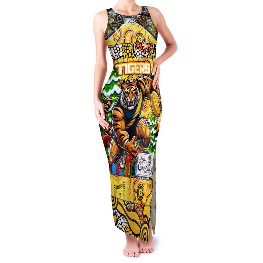 Custom Richmond Tigers Football Merry Christmas Family Matching Tank Maxi Dress and Hawaiian Shirt Indigenous Australian Art