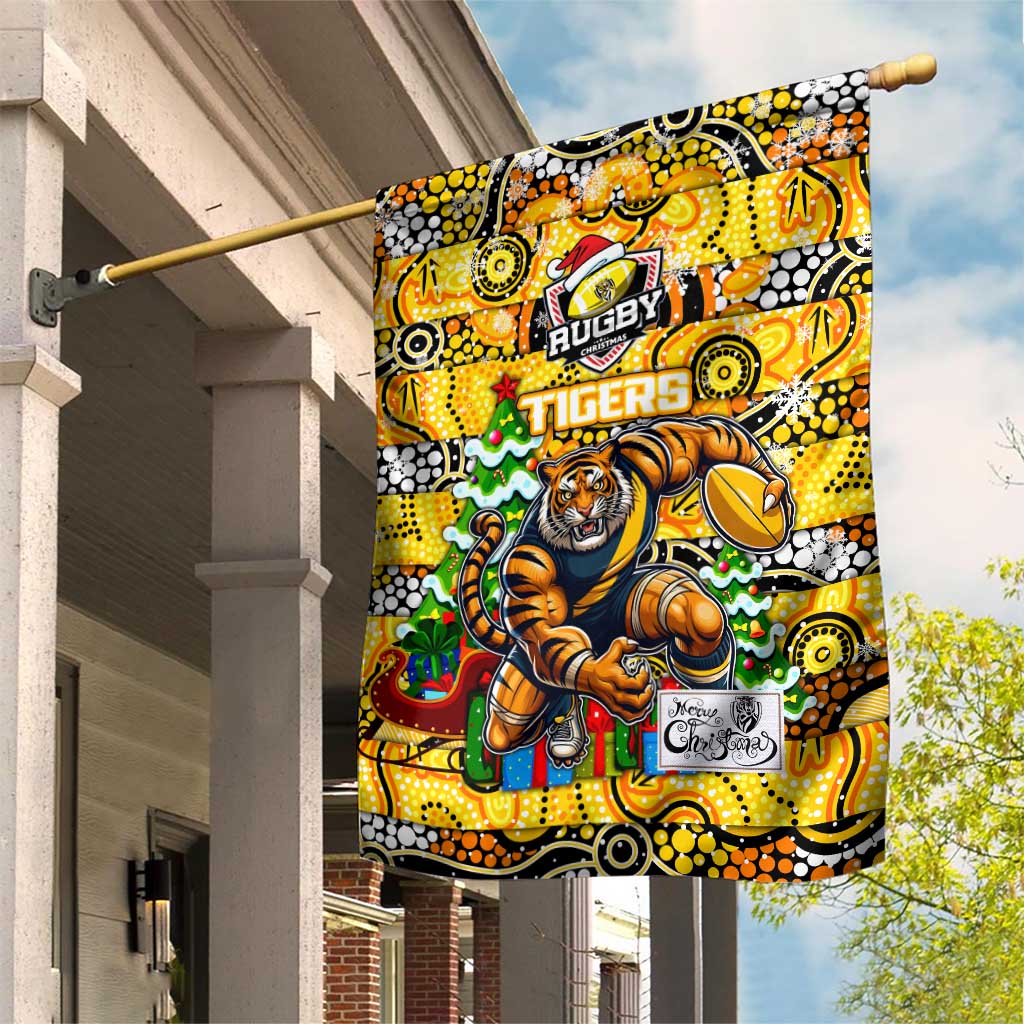 Richmond Tigers Football Merry Christmas Garden Flag Indigenous Australian Art - Vibe Hoodie Shop