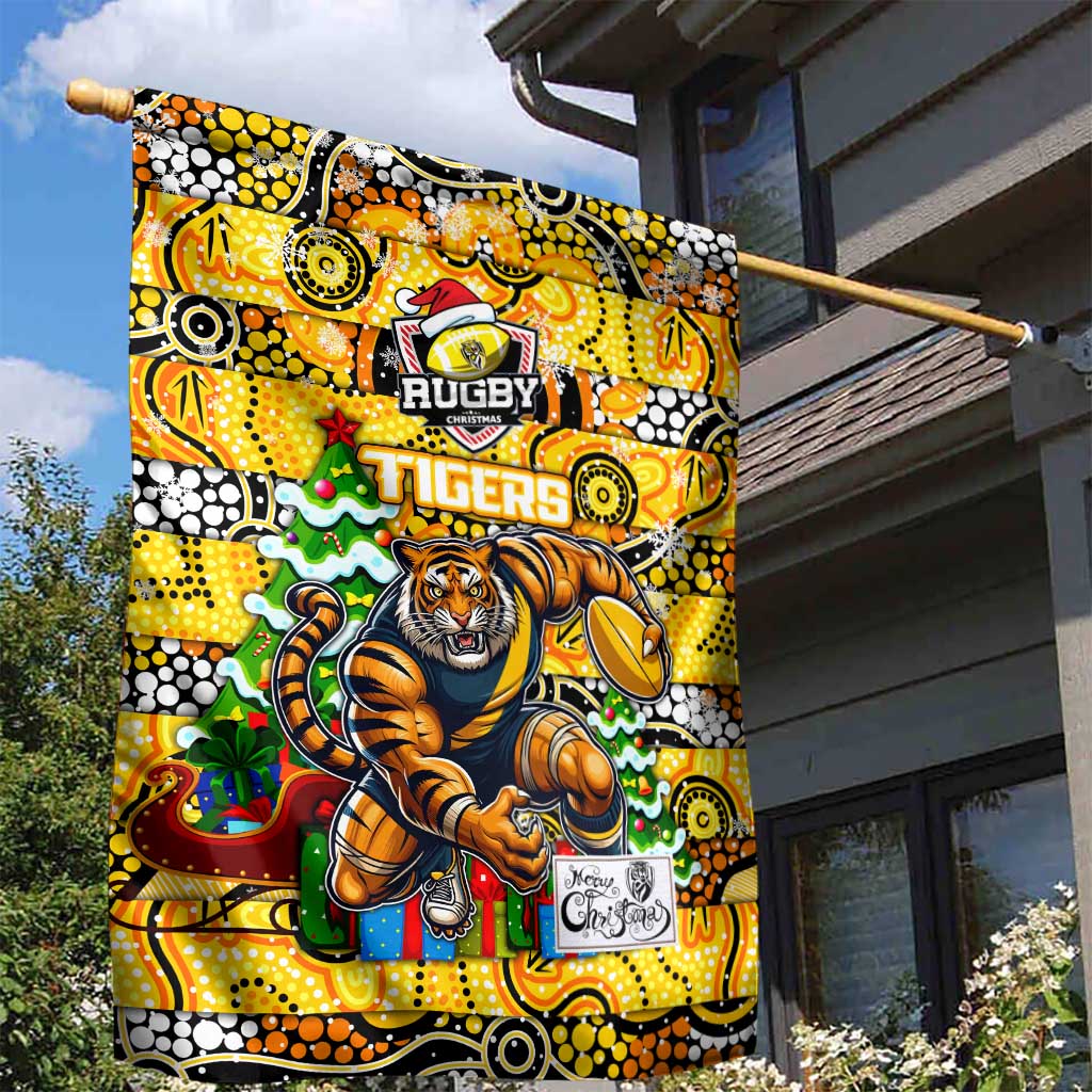 Richmond Tigers Football Merry Christmas Garden Flag Indigenous Australian Art - Vibe Hoodie Shop